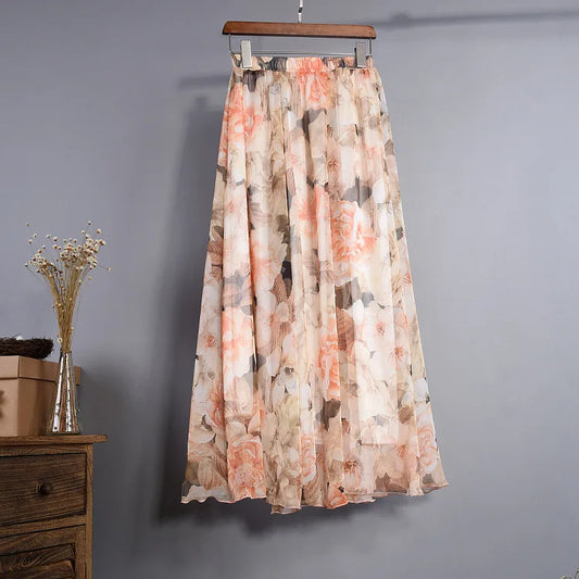 Bohemian Floral Chiffon Skirt